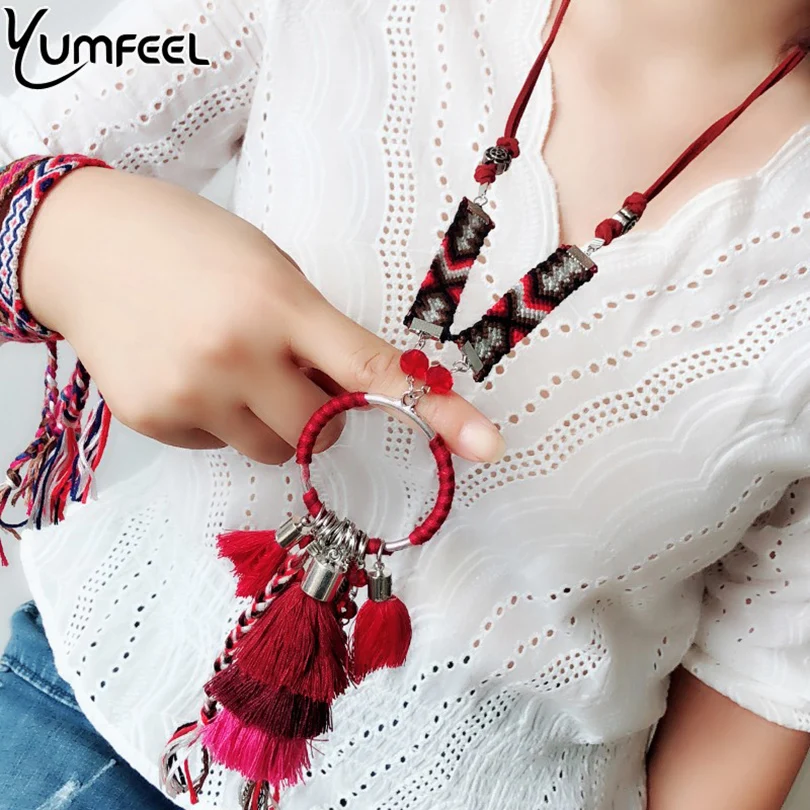 Женское Ожерелье с хлопковой лентой Yumfeel богемное ожерелье длинными кисточками