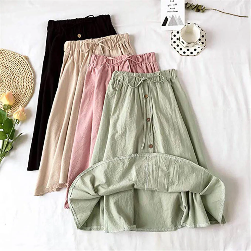 

WOMAIL Button Design Solid Color Single-Breasted Harajuku Skirt Polyester Material Cute Fresh Style Casual Women Skirt 19APR11