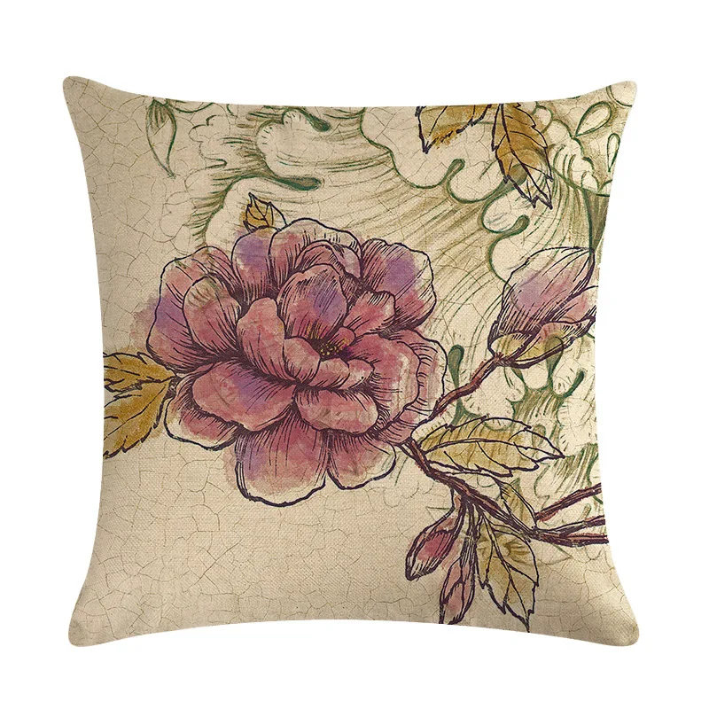 Retro Flowers Cushion Cover Ink Painting Style Bird Butterfly Print Linen Pillowcase Home Vintage Decor for Sofa Bedroom 45x45cm Retro Flowers Cushion Cover Ink Painting Style Bird Butterfly Print Linen Pillowcase Home Vintage Decor for Sofa Bedroom 45x45cm
