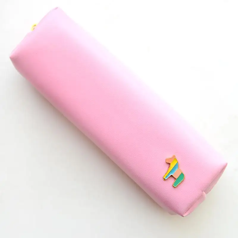 1 шт. милые кавайные японские корейские кожаные ручки Карандаш сумка для школьных принадлежностей канцелярские принадлежности желтый синий - Цвет: Розовый