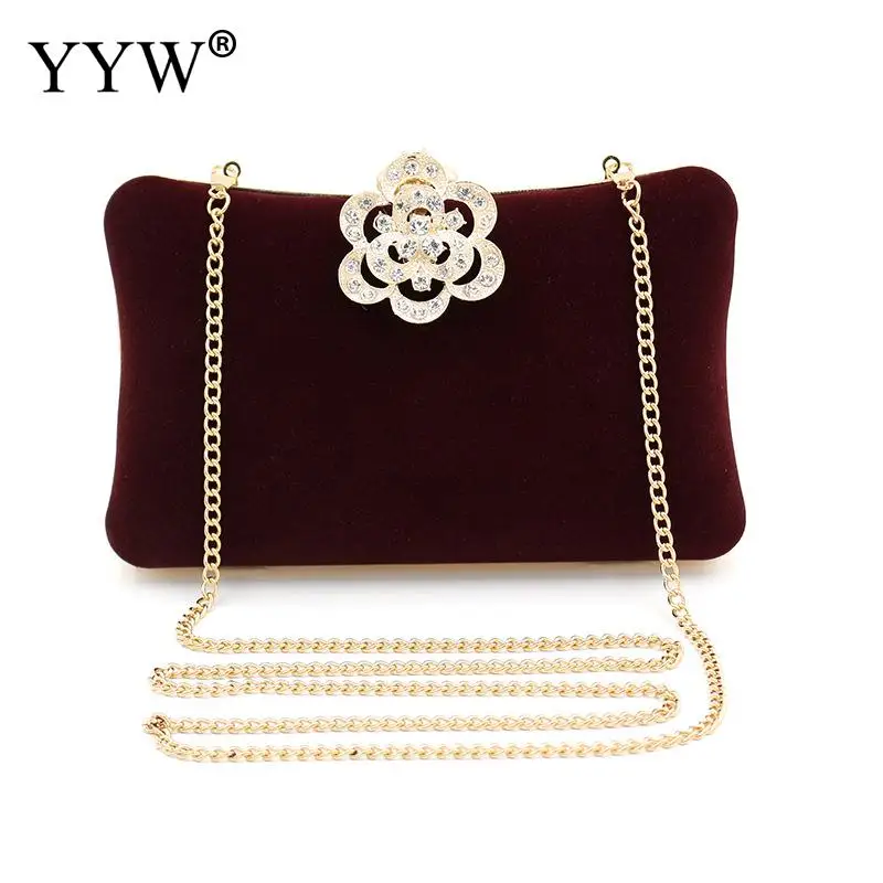 

Velour Clutch Shoulder Bag Metallic Rhinestones Purse Elegant Evening Clutch Crossbody Bags For Women 2019 Fashion Floral Buckle
