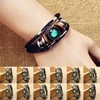 Fashion Punk Men Jewelry 12 Horoscope Leather Bracelet Retro Wooden Bead Charm Bracelet Female Male Jewelry Gifts Wholesale ► Photo 2/6