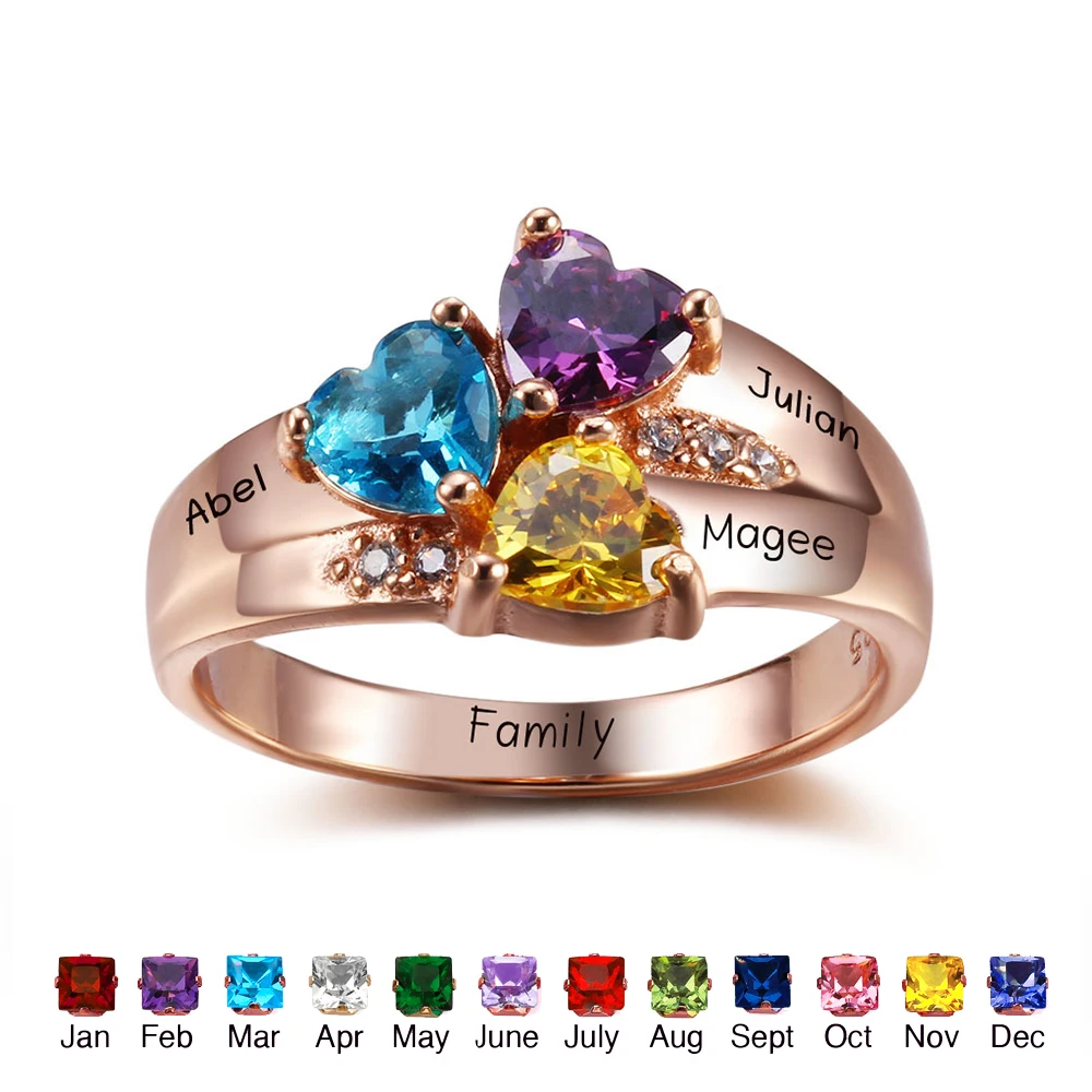 

Best Mom Jewelry Gift Personalized Birthstone Family Rings 925 Sterling Silver Cubic Zirconia Ring Rose Gold DIY Names Ring
