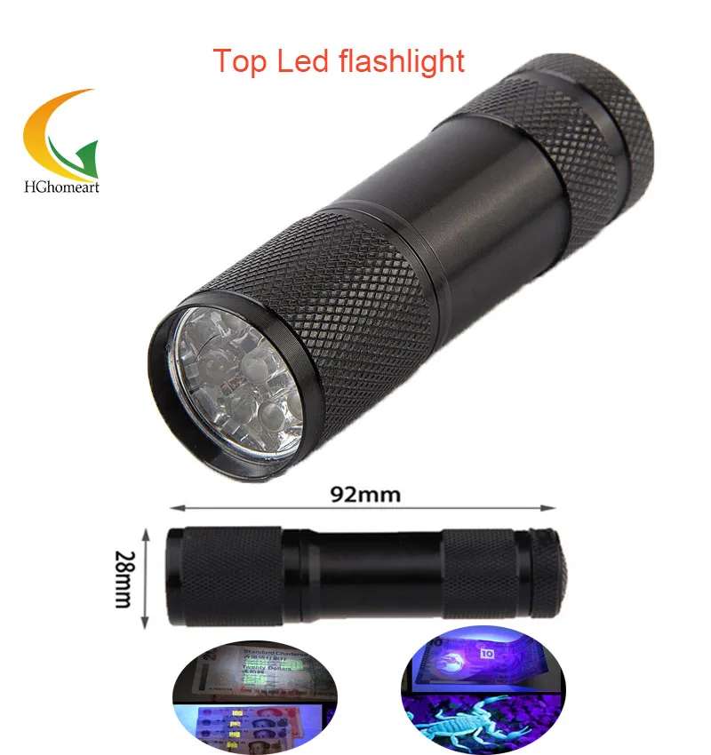 Portable LED Flash font b Flashlight b font Penlight 9 LEDs UV Purple Lights Lamp 450lm