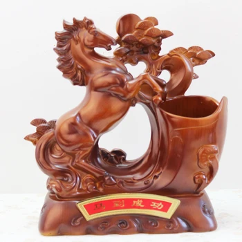 

Modern Resin Crafts Wood Color Horse to Success Pen Holder Ornaments Horse Statue Pencil Holder Home Office Decor Business Gifts