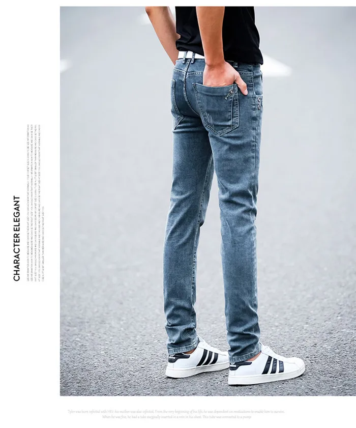 Горячая Распродажа, новые весенние джинсы, мужские весенние брюки, брюки-карандаш, модные джинсы, одноцветные облегающие мужские брюки полного размера