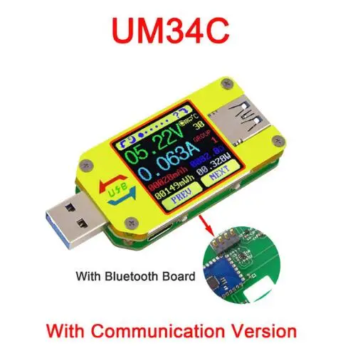 Вольтметр Амперметр UM34 UM34C LD25 Для APP USB 3,0 Тип-C DC Напряжение измеритель тока, для батареи зарядки измерения Кабельный тестер сопротивления - Цвет: UM34C