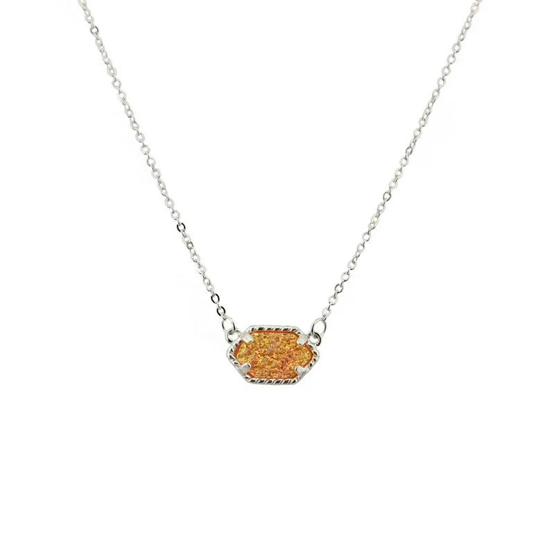 Quartze мини овальный кулон Druzy ожерелье воротник для женщин Серебряный тон - Окраска металла: Silver Orange