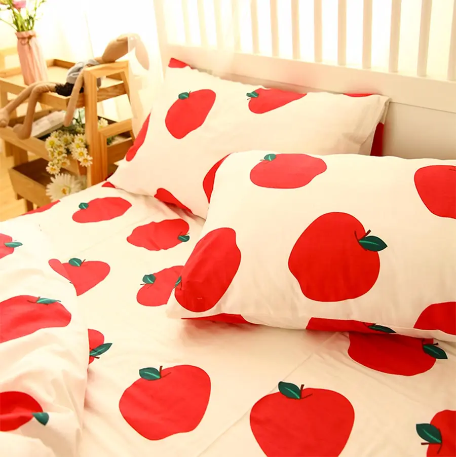 Cartoon Red Apple Carrot Bedding Sets Kid Cotton Twin Full