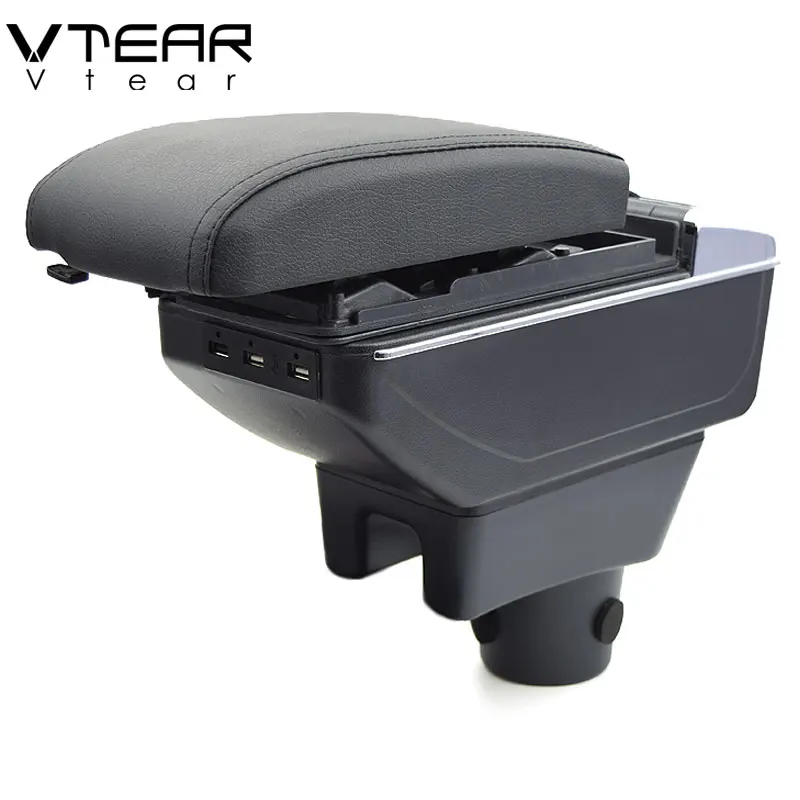

Vtear For mitsubishi Attrage Mirage armrest box USB Charging heighten Double layer central content holder ashtray accessories