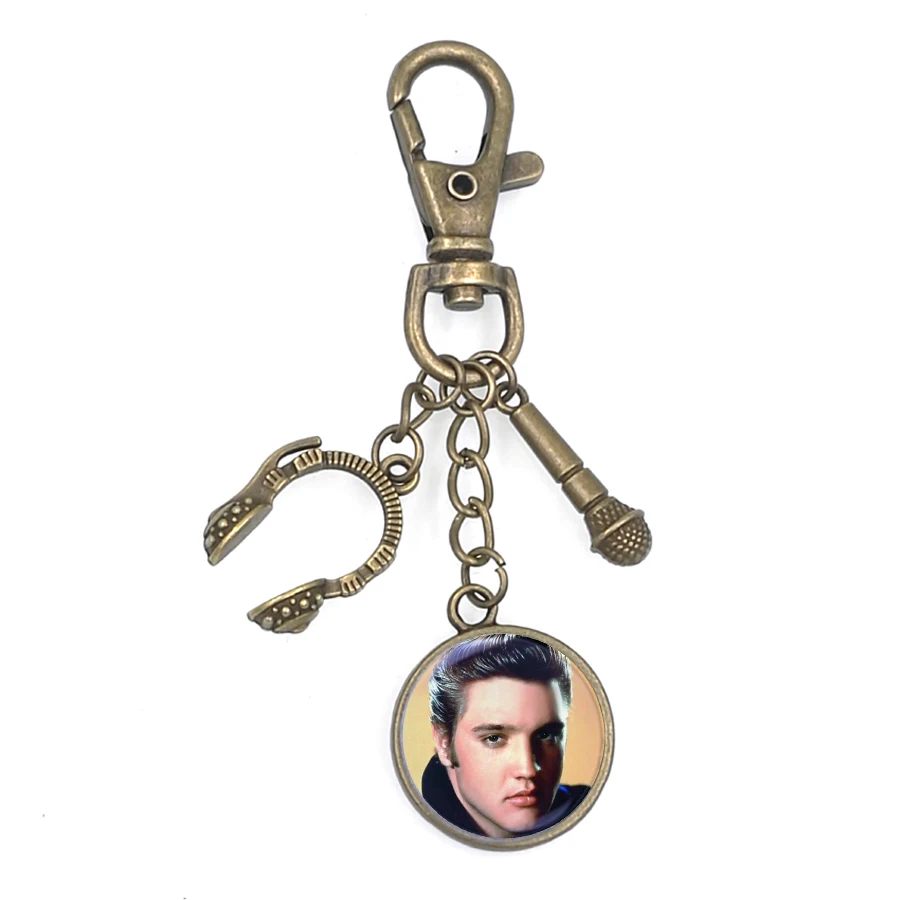 

elvis presley inspirational music lover gift for DJ KEYCHAIN ART DOME CAMEO DISK MICROPHONE KC023