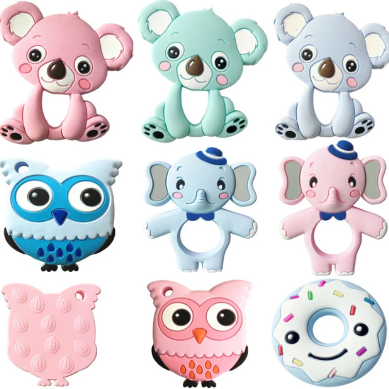

Silicone Teethers 13 Colors Animal Koala Owl Elephant Baby Ring Teether Silicone Chew Charms Baby Teething Gift Toddler Toys