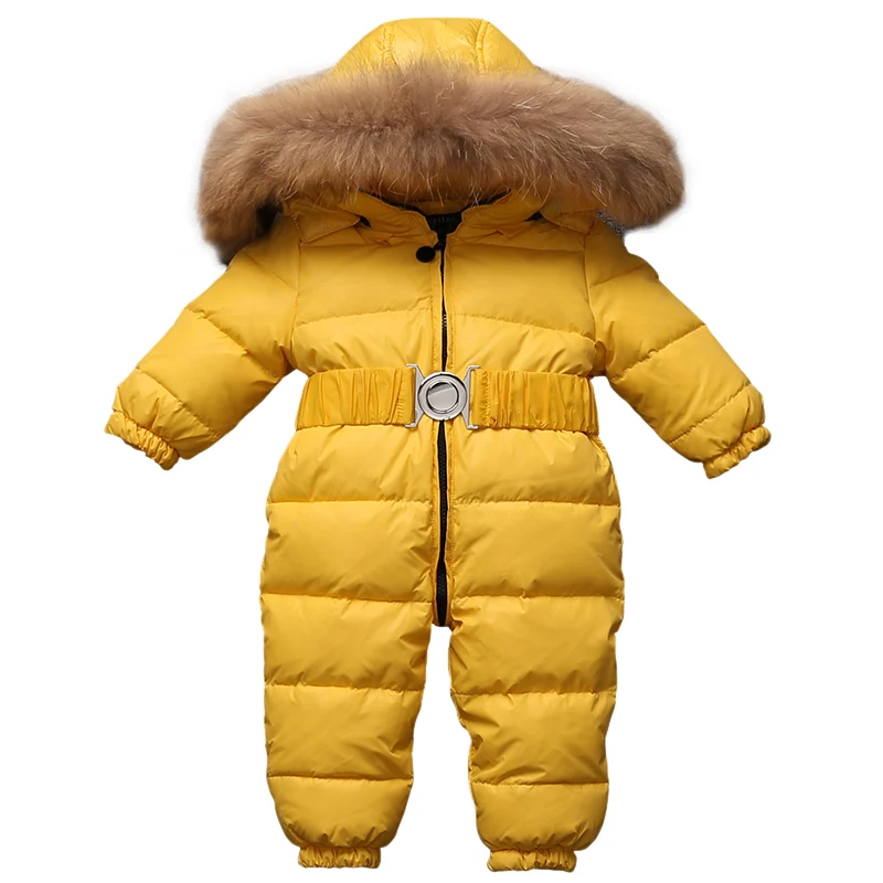 

Baby Snowsuit Natural Raccon Collar Baby Boy Girl Winter Outerwear Outfits Hooded Thermal Newborn Baby Snowsuit Snow Wear