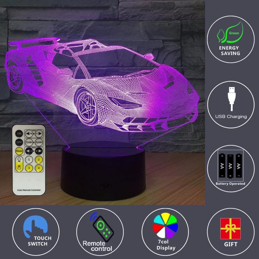  2018 Car Beside Lamp 7 Colors Change with Remote Kids Night Light Optical Illusion Lamps for Kids L - 32871094996