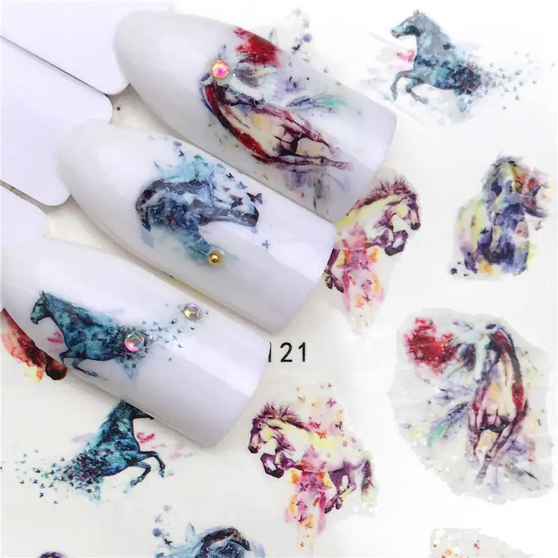 WUF Новое поступление наклейки для ногтей с перьями серия водная наклейка цветочный растительный узор 3D маникюрные наклейки Водные Наклейки Для Ногтей