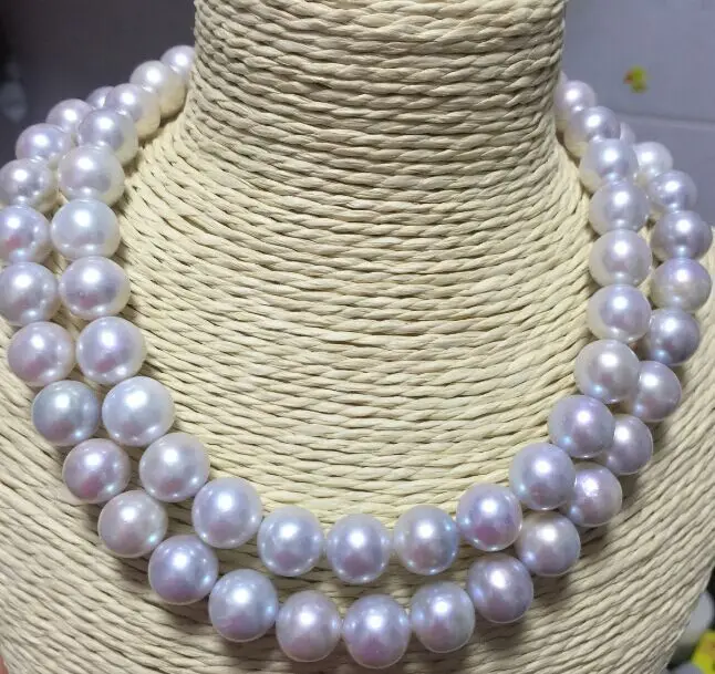 

double strands 10-11mm south sea round natural light grey pearl necklace 18