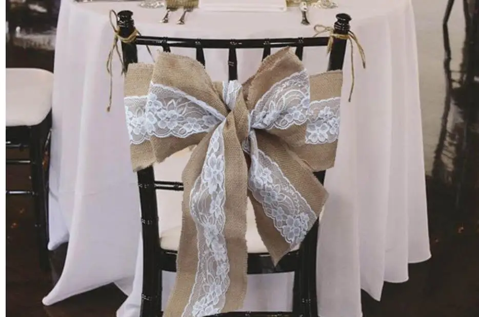 Perfect Naturally Elegant Burlap Lace Chair Sashes Jute Chair Tie Bow For Rustic Wedding Party Event Decoration 14