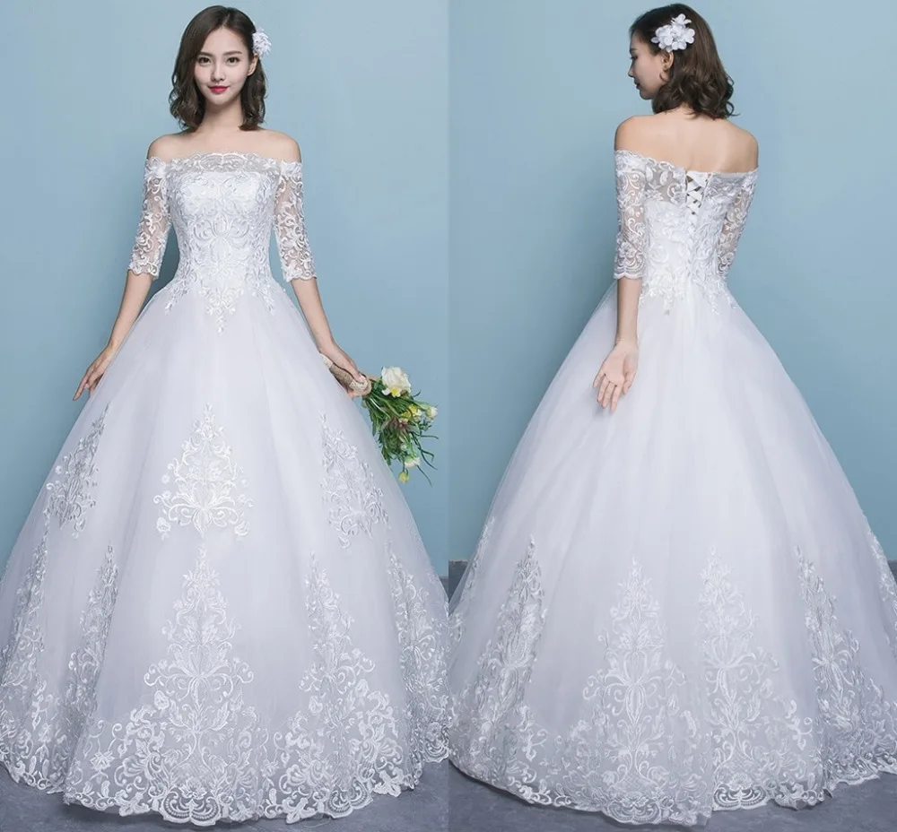 

Luxury Lace Embroidery 2019 Wedding Dresses Elegant Off the Shoulder Floor Length Wedding Gowns Plus Size Vestido De Noiva Bride