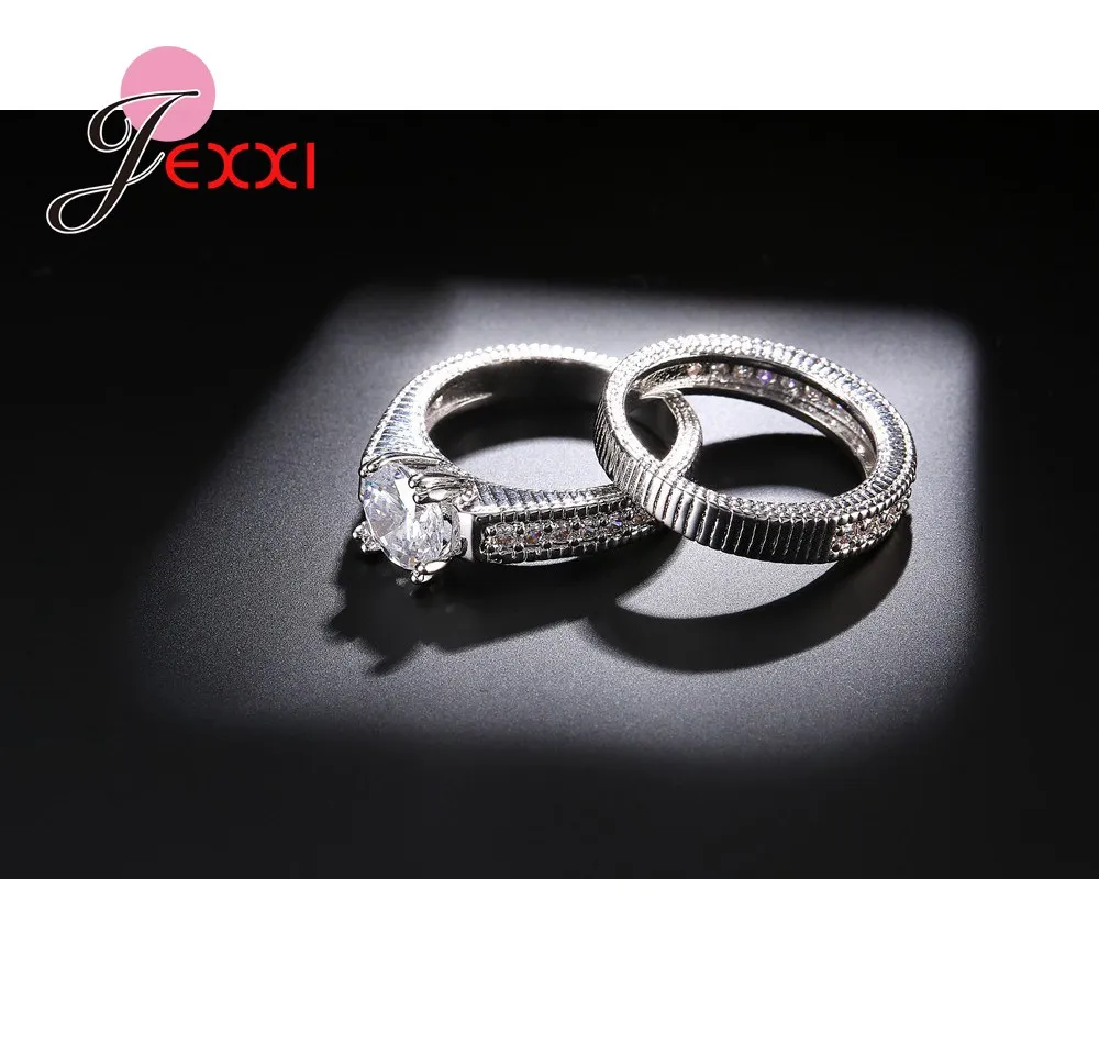 Новое поступление, женские свадебные кольца, набор из 2 предметов, чистое 925 пробы серебро, обручальные кольца, заполненные сверкающими кристаллами циркония