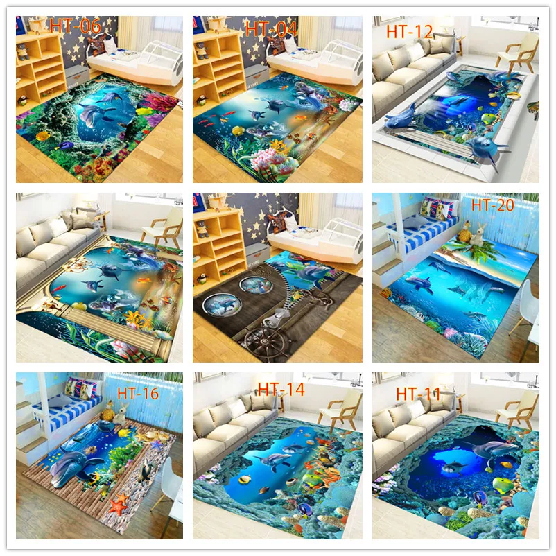 Blue Sea ocean Mediterranean Style 3D Carpets for Living Room Bedroom Area Rugs Coffee Table Sofa Bed Floor Mat Hallway Carpet