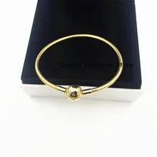 

NEW! Perfect Charm logo Engraved S925 Silver bracelet pulsera pandoras golds bracelet Smooth Hand Chains men women jewelry