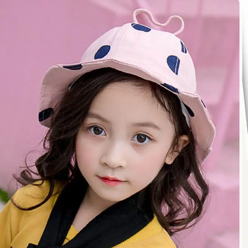 Kagenmo/От 4 до 8 лет для девочек, с волнистым точечным козырьком, красивая тонкая хлопковая шапка для рыбалки, 5 цветов, короткий край, осень-весна