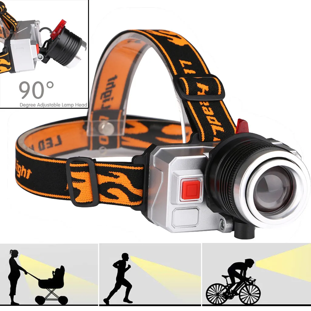 

LED Headlamp Zoomable 15000Lm T6 Head Flashlight Torch Sensor Rechargeable Head Light Forehead Lamp Head Fishing Headlight
