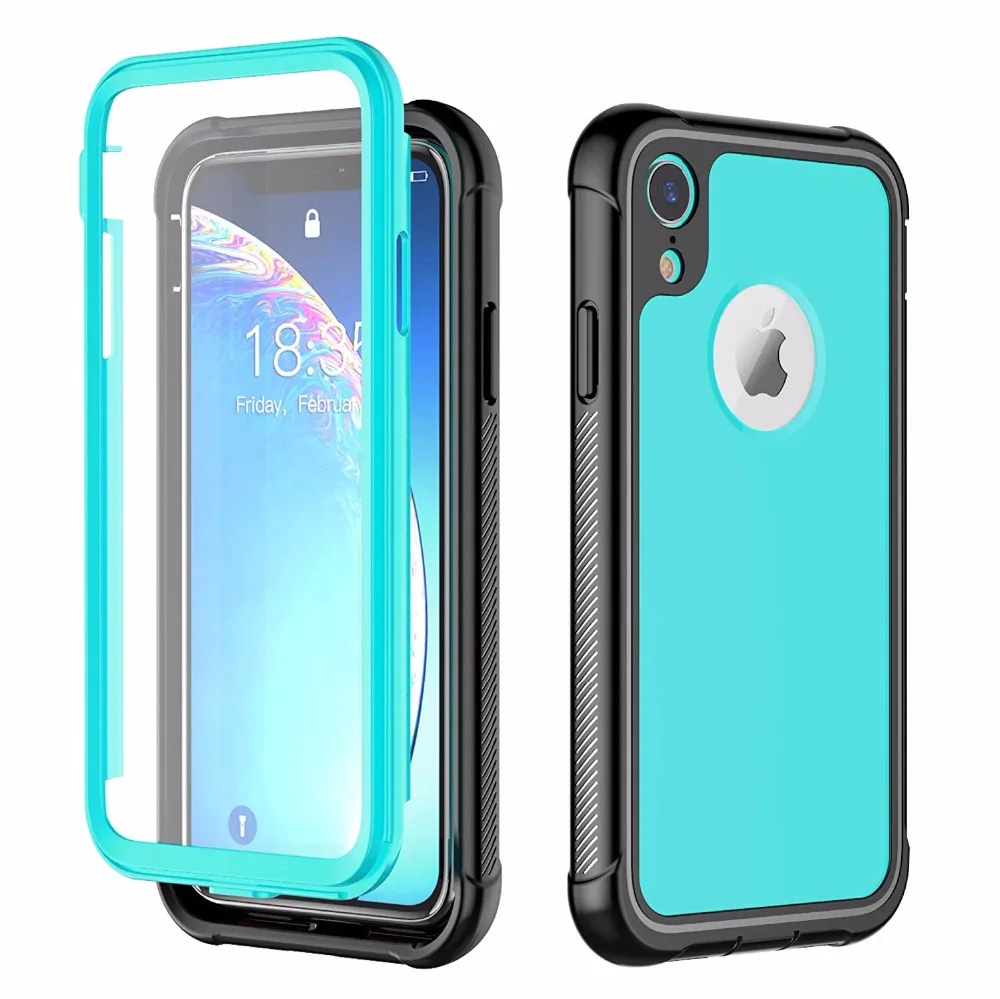 For iPhone Xr Full Body Rugged Cover Case with Built in