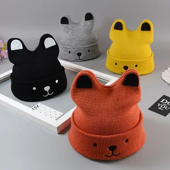 

New Autumn baby boy and girl knit hat winter baby warm bear cartoon cap children wool hat cap beanies kids Christmas gift caps