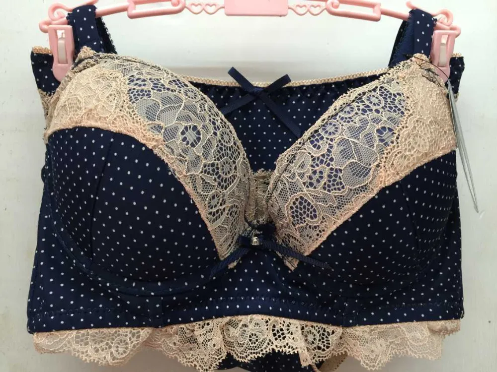 female line dot lace push up deep V inserts bra set for women brassiere lingerie underwear set