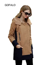 GOFALO Latest Women Winter Fashion Collar Woolen Hooded Overcoat Patchwork Design Female medium-long Clothing Plus size Outwear