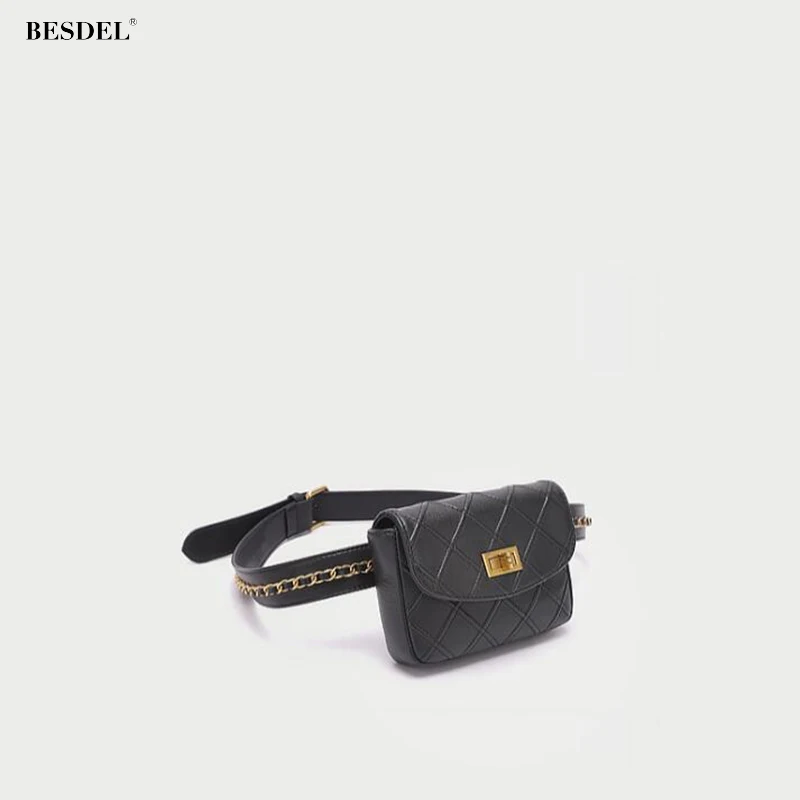 Belt Bag Waist Pack Rivet Women's Waist Bag Female Black Genuine leather Round Belt Bag Fashion Retro Personality Hot Sale