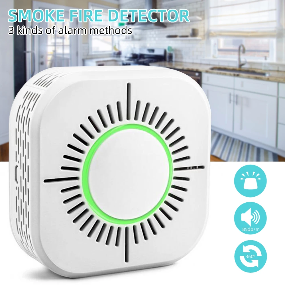 

Smoke Fire Detector 360 Degree Wireless Sensor Fire Alarm for Home Office Security 1pcs