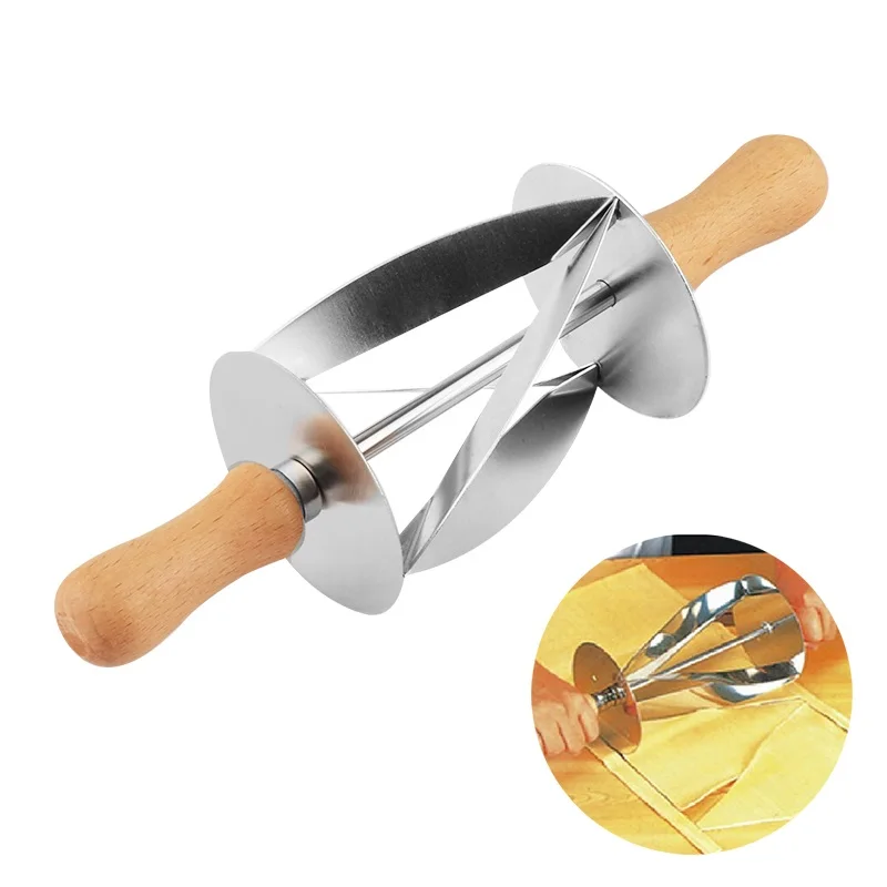 

KMYC Stainless Steel Rolling Croissant Cutter with Wooden Handle for Bread Making Wheel Dough Pastry Knife Baking Kitchen Tools