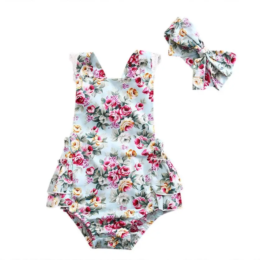 

2018 Fashion Hot Sale Newborn Kids Baby Girls Clothes Floral Outfits Set Lace Jumpsuit Romper Playsuit Baby Set Clothing 6.19