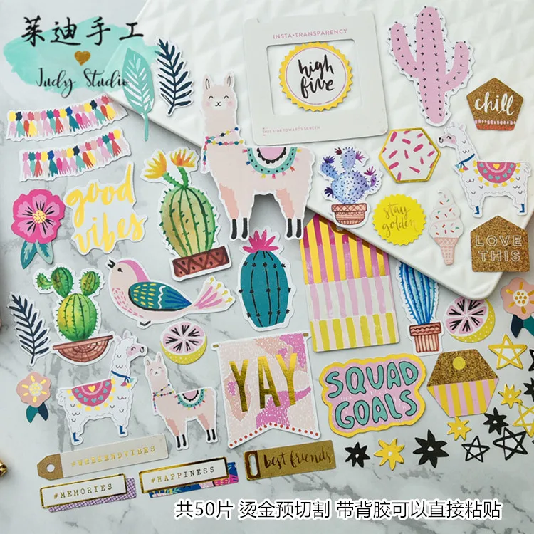

VUAWRTG 50pcs Cute Lama Cardstock Die cuts Paper stickers for Scrapbooking Happy Planner/Card Making/Journaling Project DIY