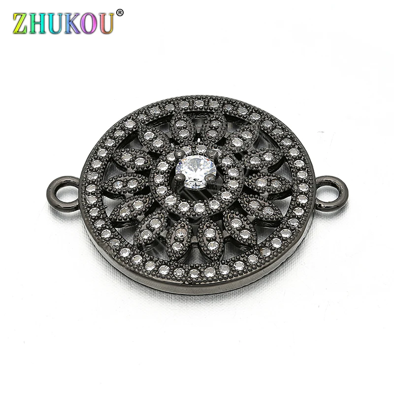 

21mm Brass Cubic Zirconia Flower Charms Connector for DIY Jewelry Bracelet Necklace Making, Model: VS10