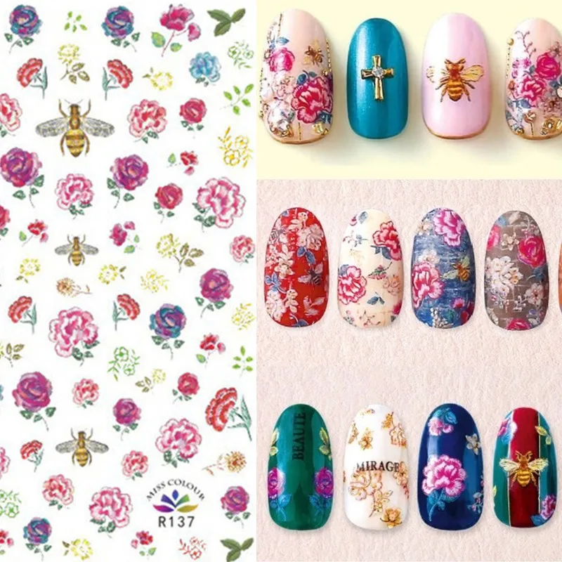 

1 Sheet Spring Mirage Flower Bee 3D Nail Art Transfer Stickers Flowers Design Adhesive for Nail Decorations Drop Shipping