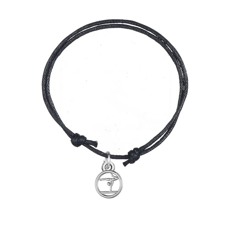 Skyrim 10 шт Олимпийский гимнастический Шарм Браслет спортивный кулон с красочным веревкой шнур, обработанный воском, с регулируемой длиной браслет, украшение, подарок - Окраска металла: black