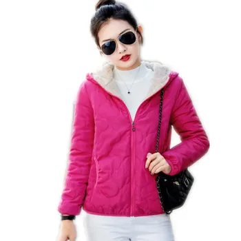 

2018New Autumn Winter Women Down Jacket Lamb Wool Female Short Hooded Plus Size 3XL Thin Winter Coats Female Parkas Mujer CQ2684