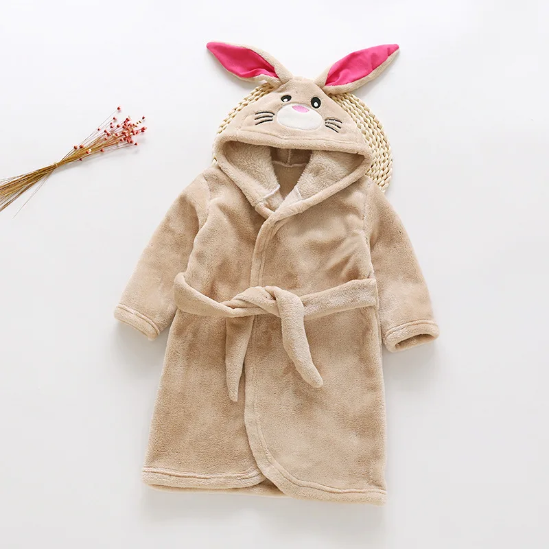 Brown-Rabbit Осенне-зимняя детская одежда для сна фланелевый теплый Халат с капюшоном, детские пижамы для мальчиков и девочек, прекрасные животные из мультфильмов, халаты - Цвет: Brown-Rabbit