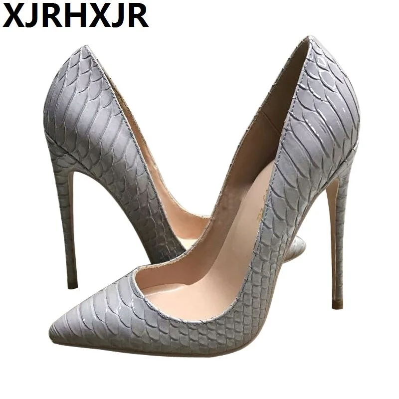 

XJRHXJR 2019 spring Snake Printed Women Pumps Sexy Design Pointed Toe 12CM High Heels Wedding Shoes Women Stilettos Heels Shoes