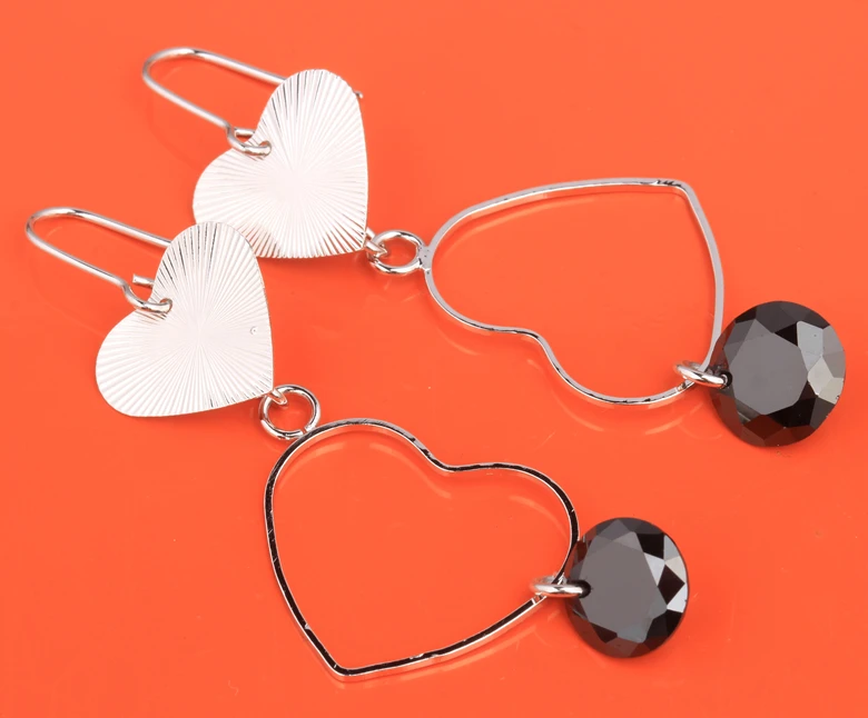 

Divine Heart Black Onyx White Zircon 925 Sterling Silver Jewelry Drop Dangle Earring S5333