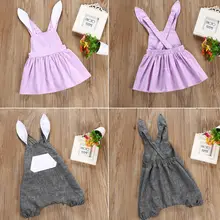 Детский комбинезон с кроличьими ушками для новорожденных девочек, комбинезон, платье без рукавов, наряд, милая летняя одежда с 3D рисунком, От 0 до 4 лет