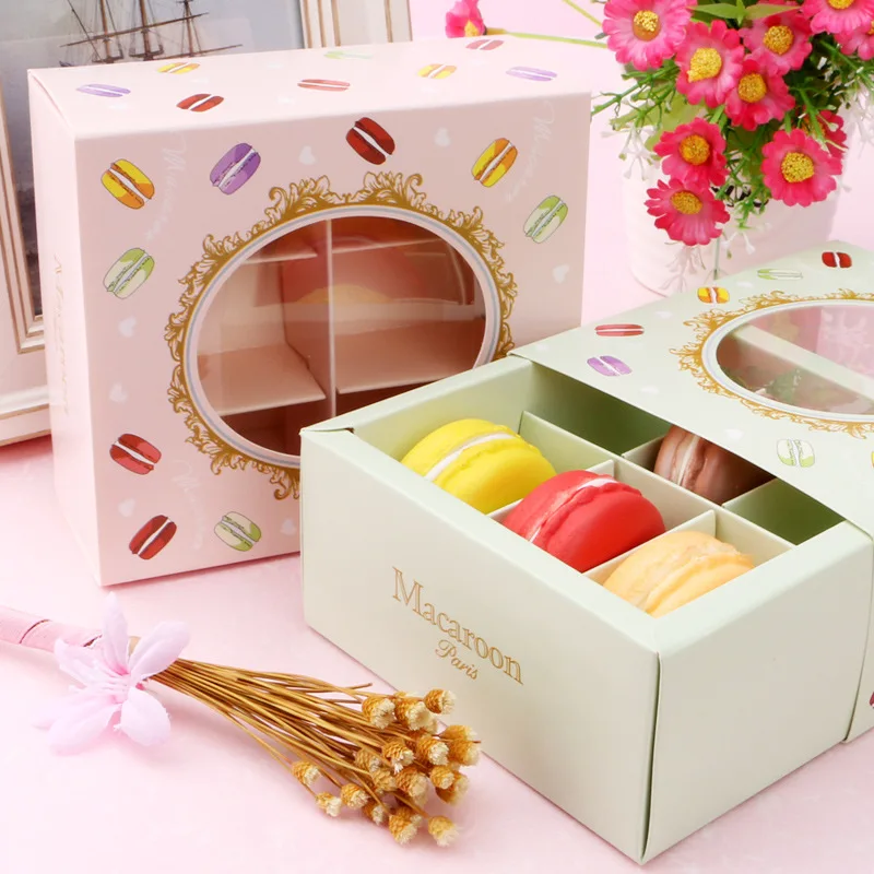 

20pcs pink Macaron box with window hollow dessert macarons pastry packaging boxes cup cake green paper cake boxes for wedding