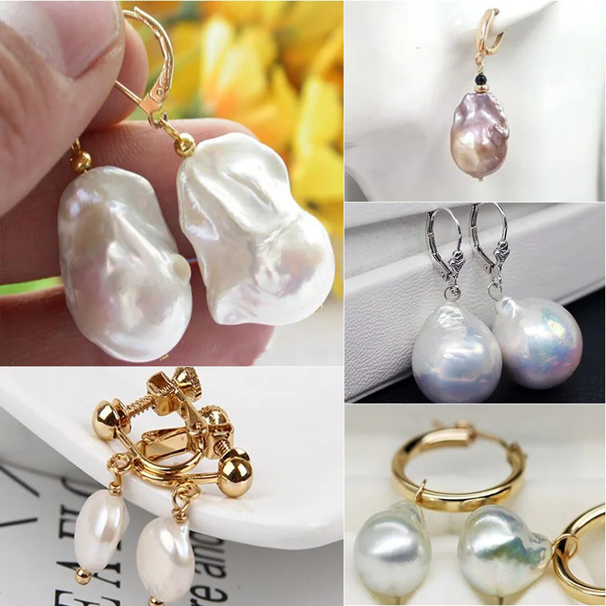 

Fashion Women Baroque Pearls Ball Dangle Ear Stud Earrings Jewelry Irregular Jewelry Flawless Earbob Real Wedding Aurora AAA