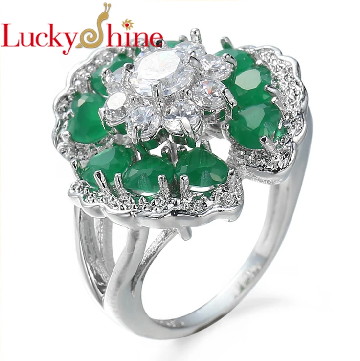 

Luckyshine Exotic Mother's Day Present Green Zircon Silver Rings Holiday Gift Best Women Rings 93135