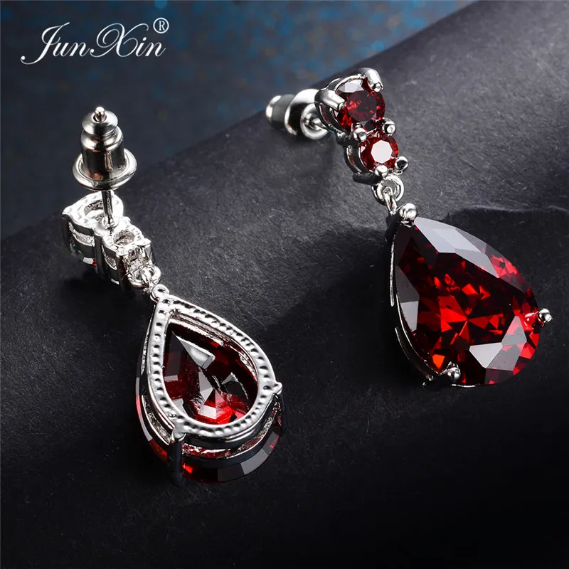 Dangle Earrings Drop Earrings Long Earrings Dome Teardrop Earrings 8 Style Female Red Water Drop Earrings Fashion Silver Color Zircon Stone Earrings Vintage Long Dangle For Women