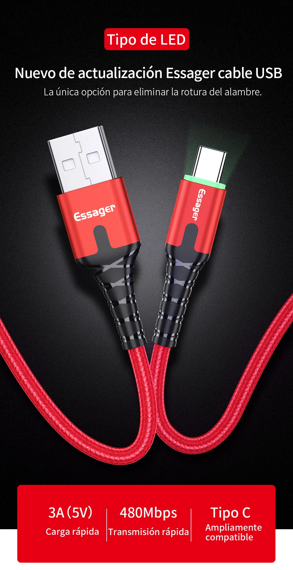 Essager Led usb кабель type c 3,0 Быстрый зарядный кабель для телефона для one plus 6t huawei mate 20 lite p30 p20 samsung s10 plus кабели