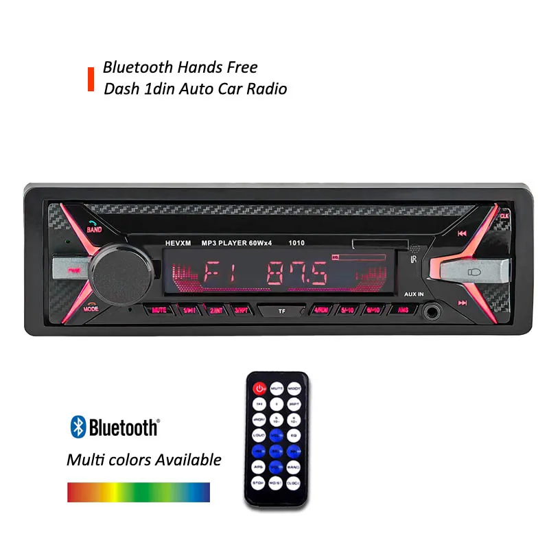 

ISO connector 1din dash board Bluetooth Autoradio car audio player MP3 USB front AUX-in input multi color stereo